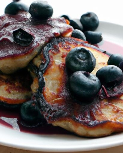 Golden Cornmeal Pancakes Drizzled with Blueberry Syrup Bliss