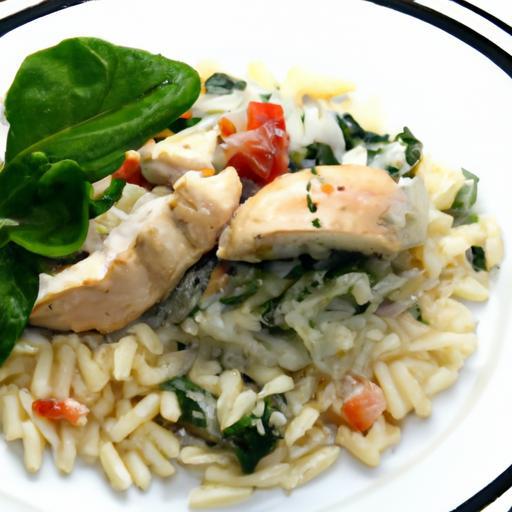 Creamy Chicken Orzo with Spinach, Tomatoes & Basil Pesto