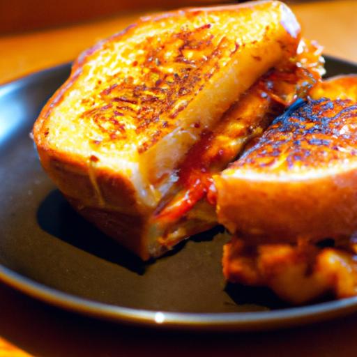 Spicy Korean Kimchi Grilled cheese with Sweet Sriracha Honey
