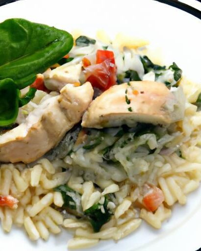Creamy Chicken Orzo with Spinach, Tomatoes & Basil Pesto