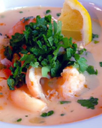 Hearty Seafood Chowder with Succulent Shrimp and Fish Delight