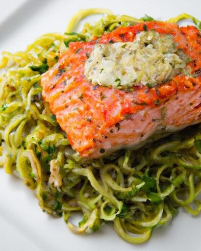 Savor Baked Salmon with Fresh, Vibrant Pesto Zoodles
