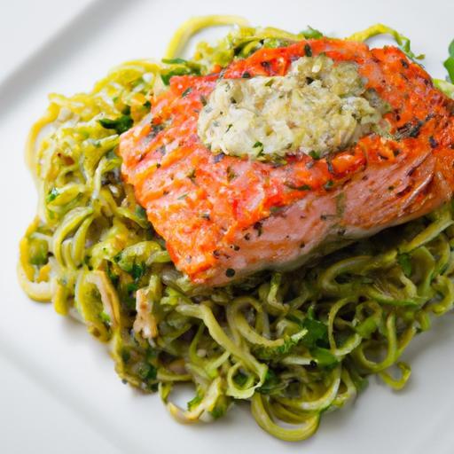 Savor Baked Salmon with Fresh, Vibrant Pesto Zoodles
