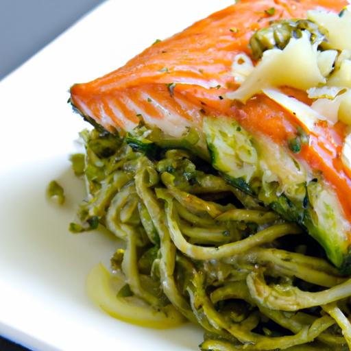 Savor Baked Salmon with Fresh, Vibrant Pesto Zoodles
